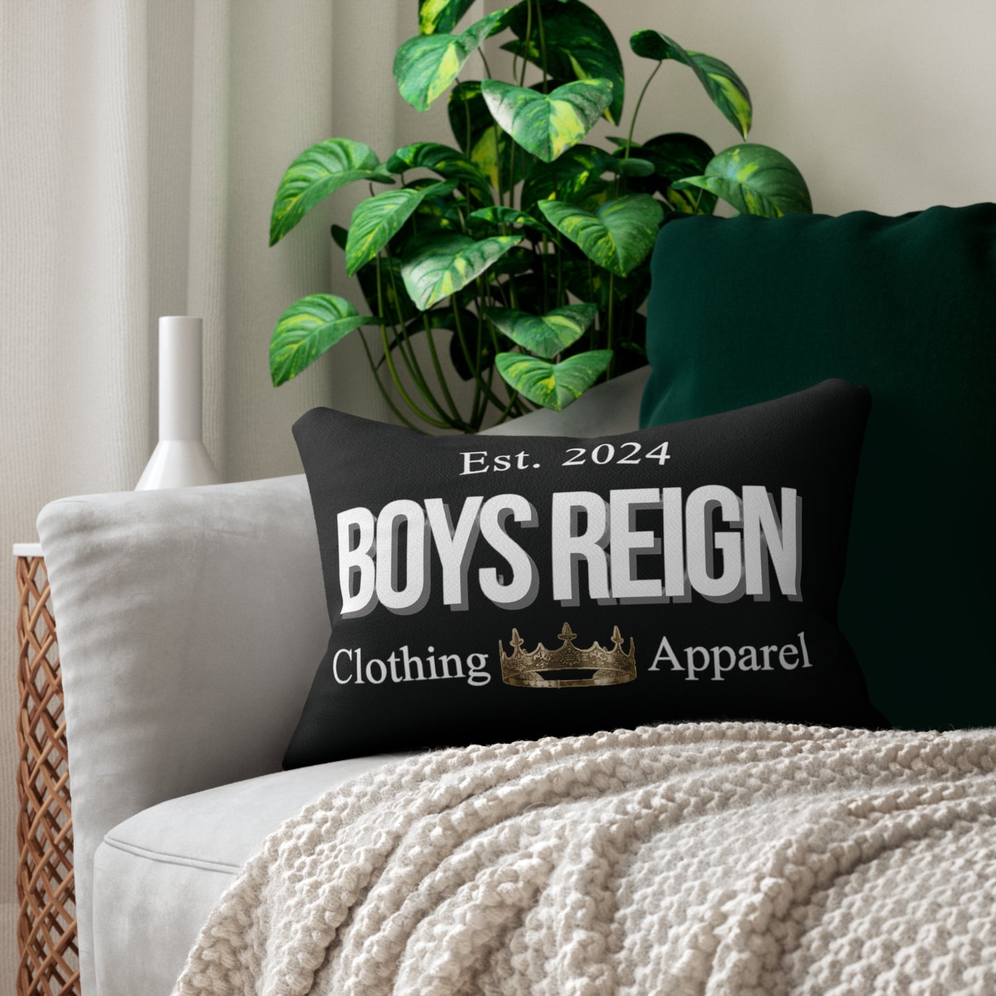 Spun Polyester Lumbar Pillow Classic White/Black - Boys Reign