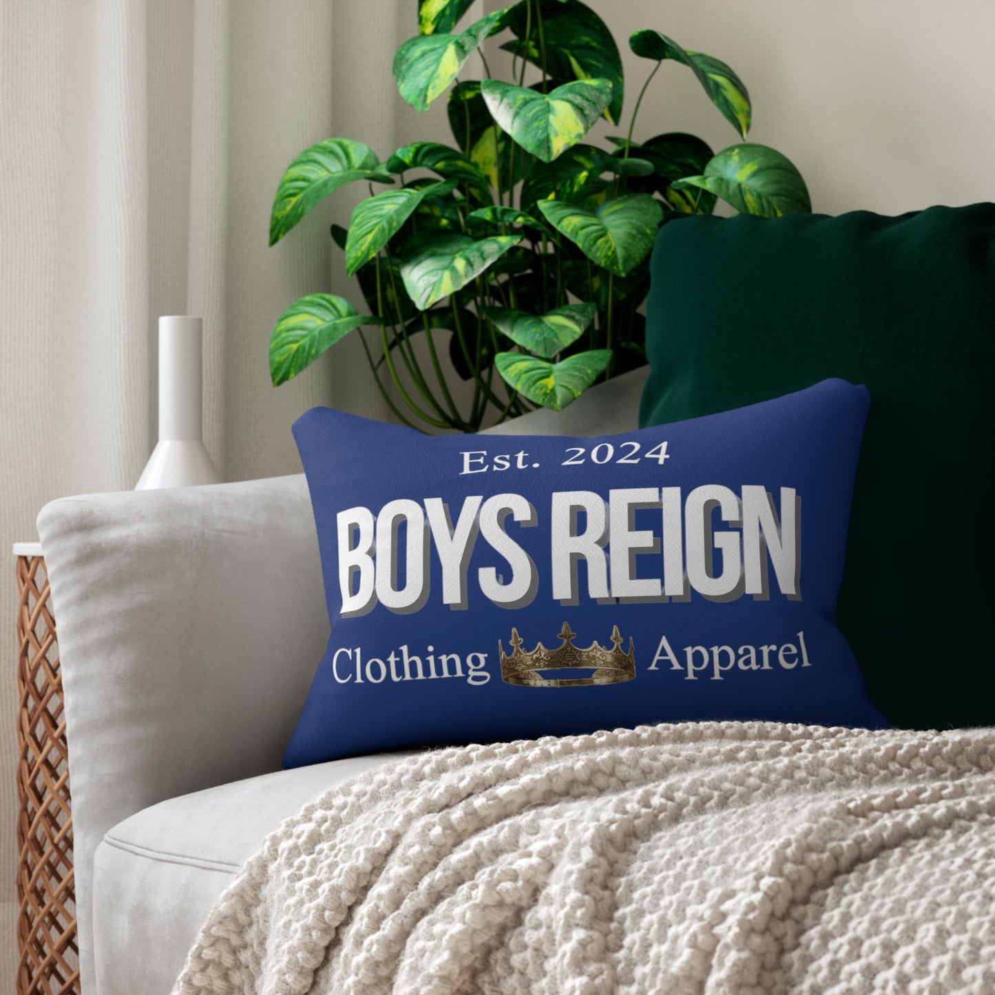 Spun Polyester Lumbar Pillow Classic White/Blue - Boys Reign