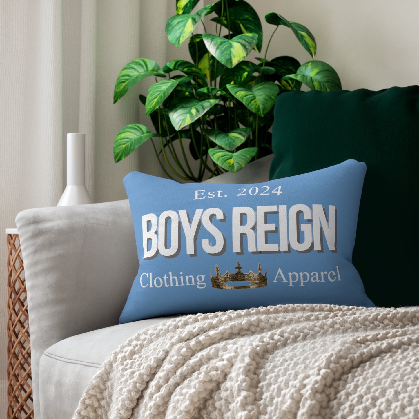 Spun Polyester Lumbar Pillow Classic White/Baby Blue - Boys Reign