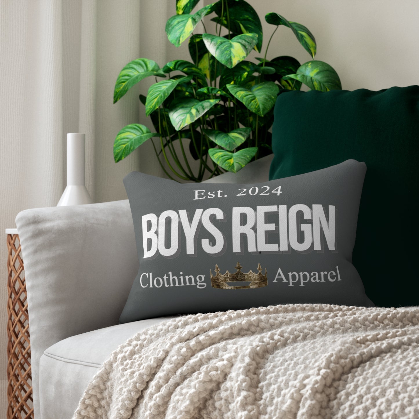 Spun Polyester Lumbar Pillow Classic White/Gray - Boys Reign